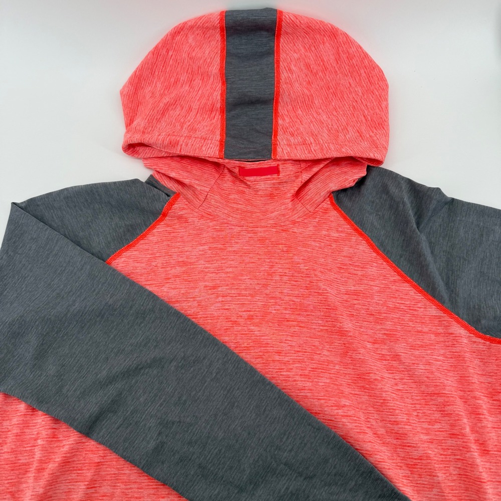 Under Armour HeatGear Womens Large Orange Grey Space Dye Hoodie Running Top